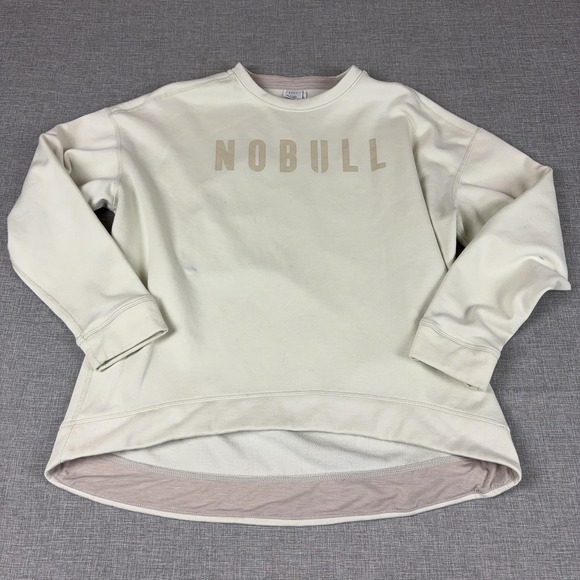 NOBULL Tops - NOBULL Sweatshirt Womens Medium White Crewneck Fleece Pullover Logo Graphic